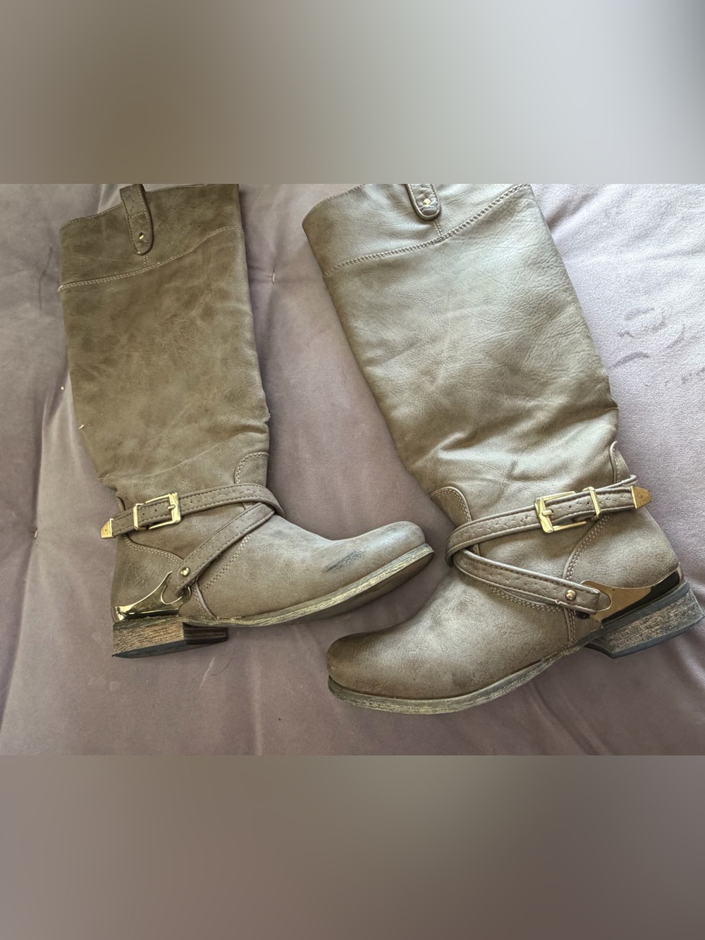 Aldo Taupe Knee-High Buckle Riding Boots